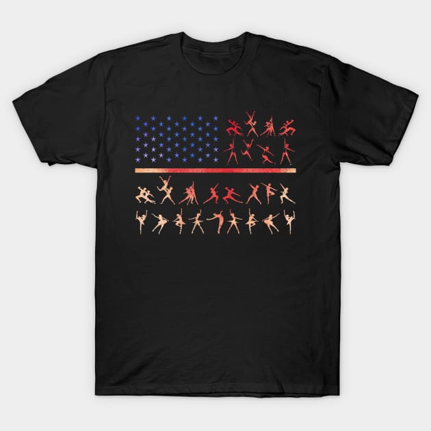 Ballet Dancer American Flag 4th of July T-Shirt by Zone32